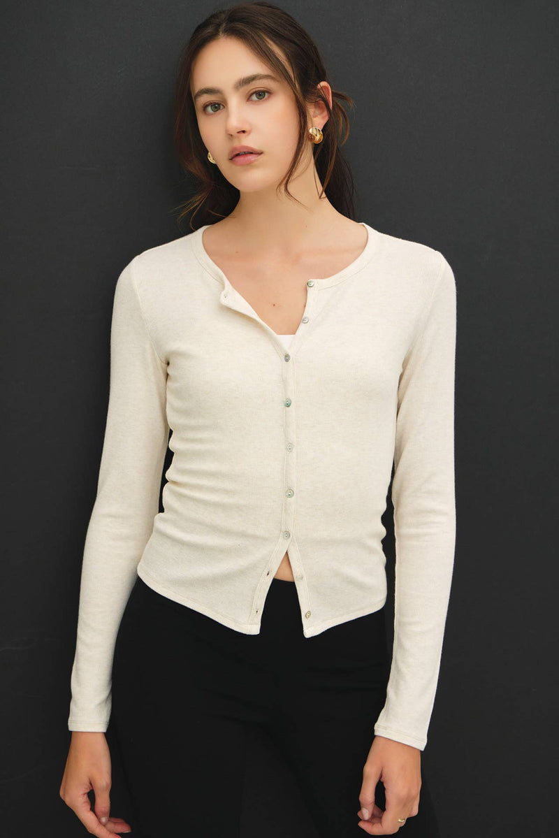 Button Up Long Sleeve Top - Oatmeal