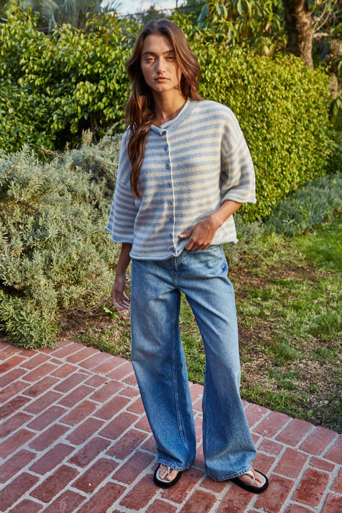 Stripe Cardigan - Light Blue