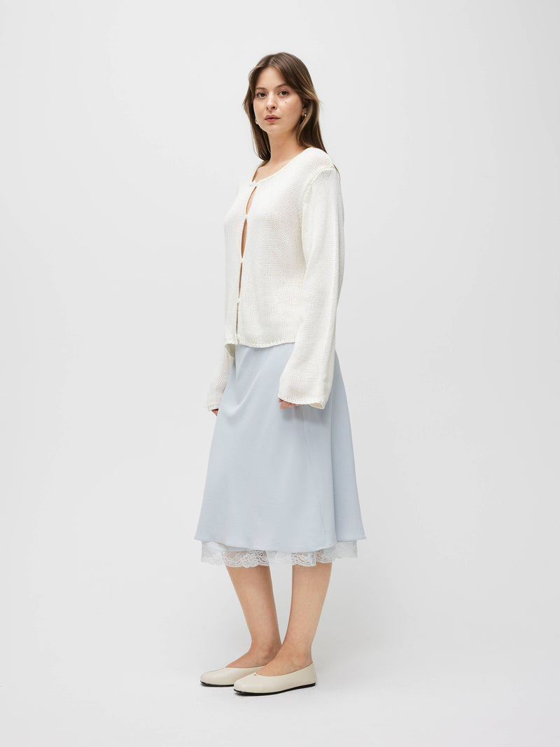 The Morgan Cardigan | Open Button Hole Long Sleeve Cardigan - Cream