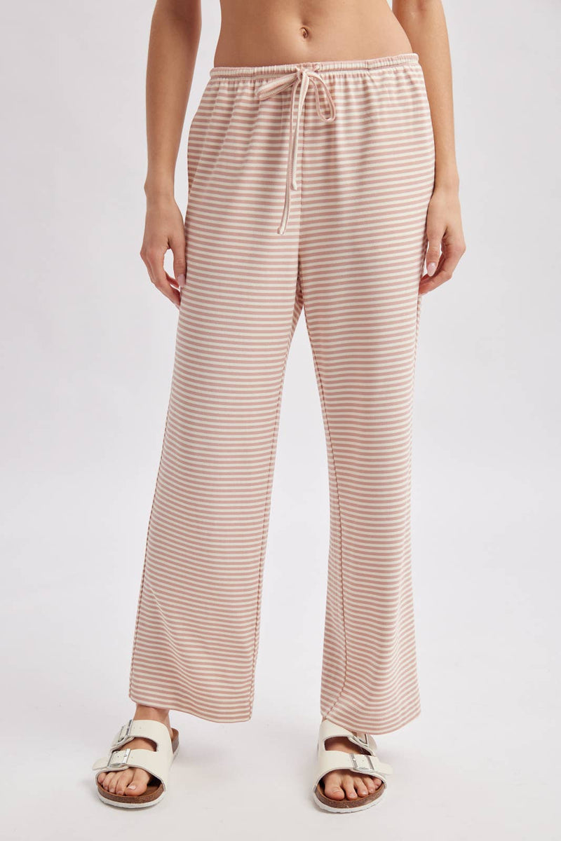 Striped Drawstring Knit Pants - Pink & Cream