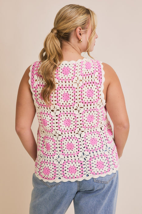 Crochet Tank - White & Pink