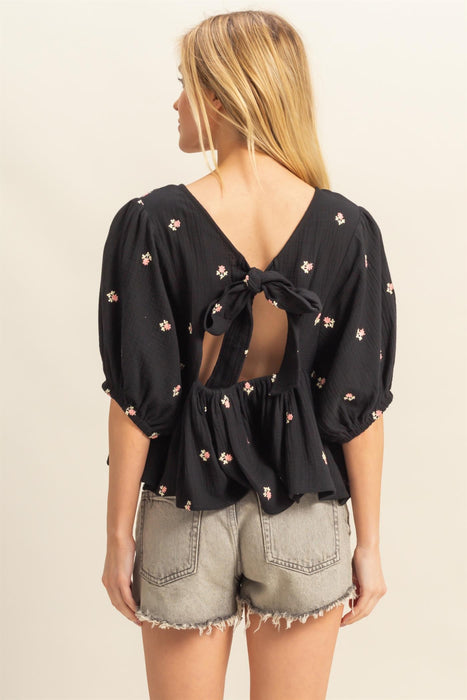 Floral Gauze Top - Black