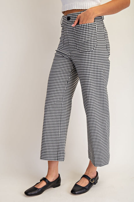Gingham Straight Leg Pants - Black & White
