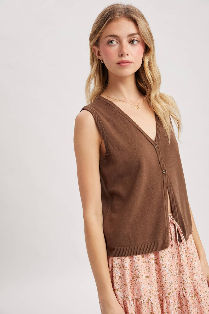 V-Neck Sweater Vest - Chocolate