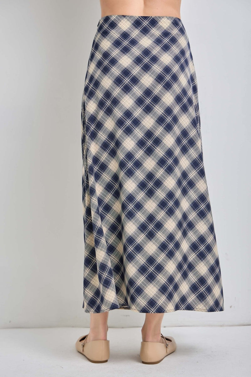 Plaid Midi Skirt - Navy