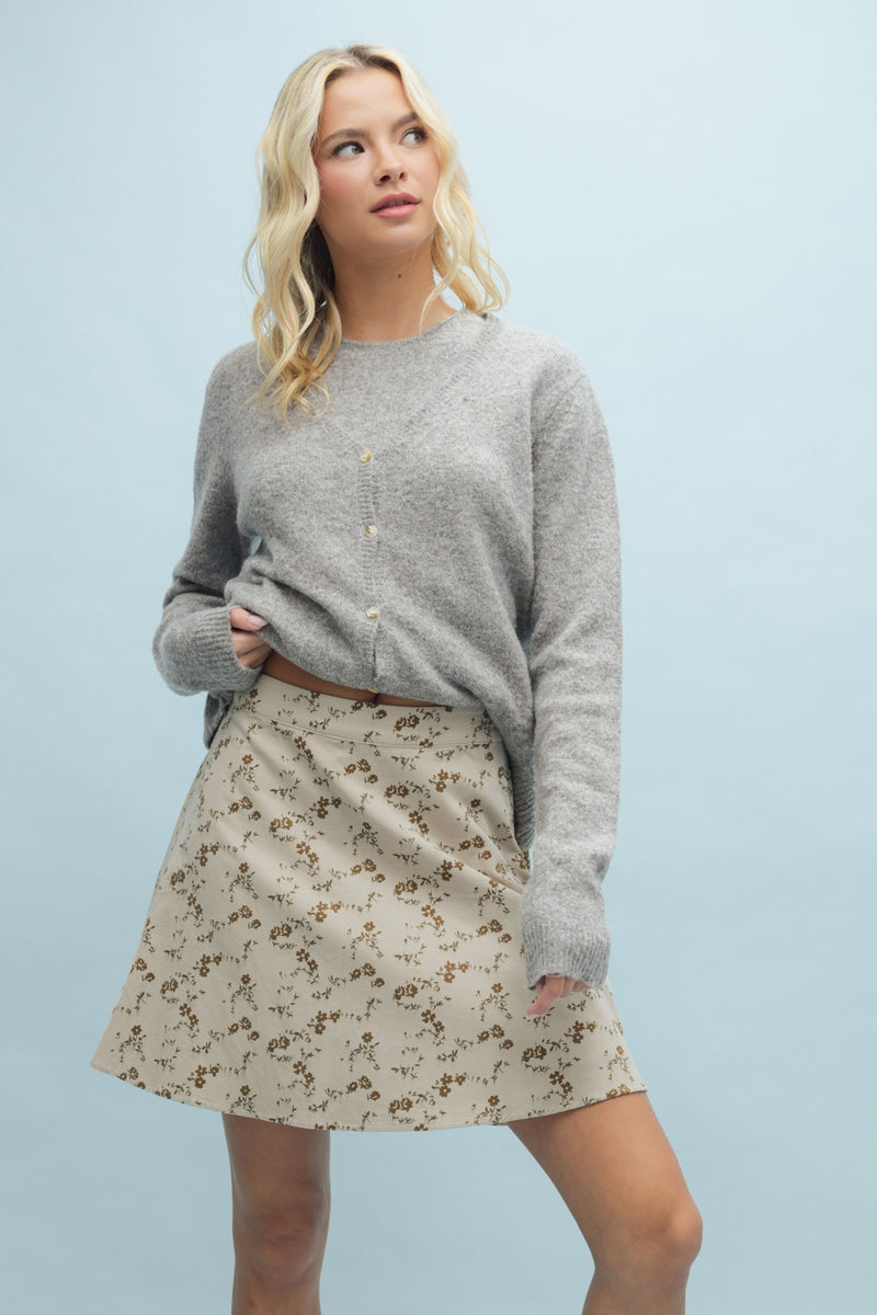 Floral Corduroy Mini Skirt - Stone & Mocha