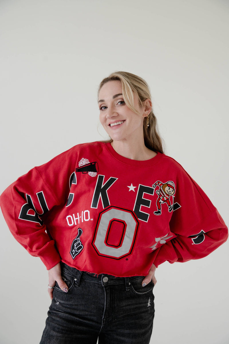 Ohio State Patchwork Cropped Long Sleeve - Red