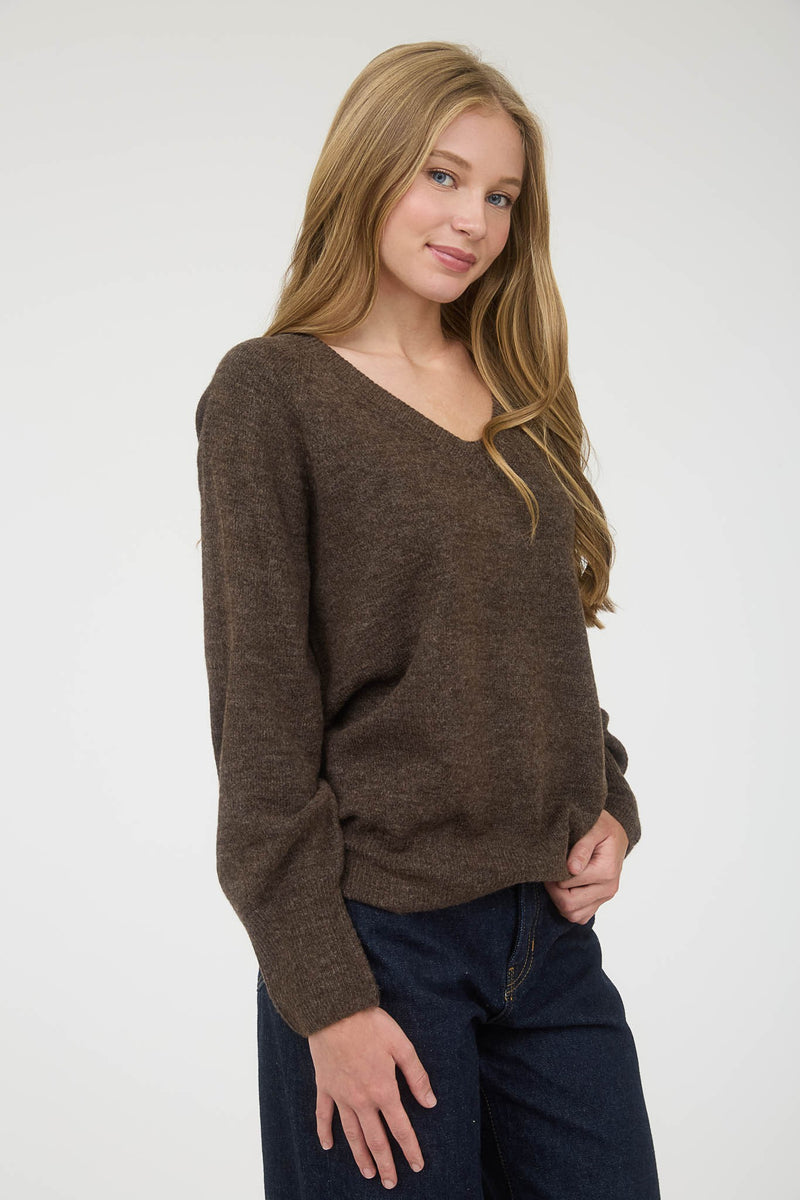 V Neck Sweater - Brown