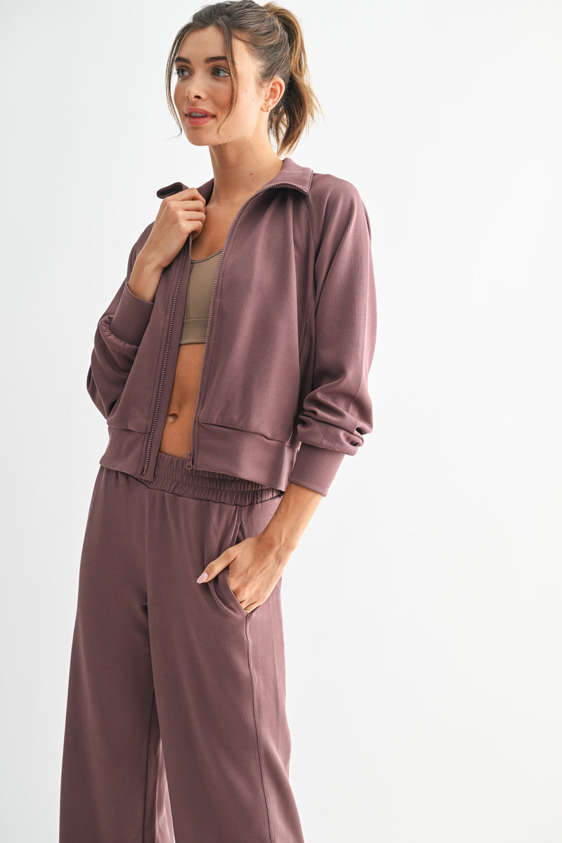Sand Wash Rib Zip Jacket - Rose Taupe