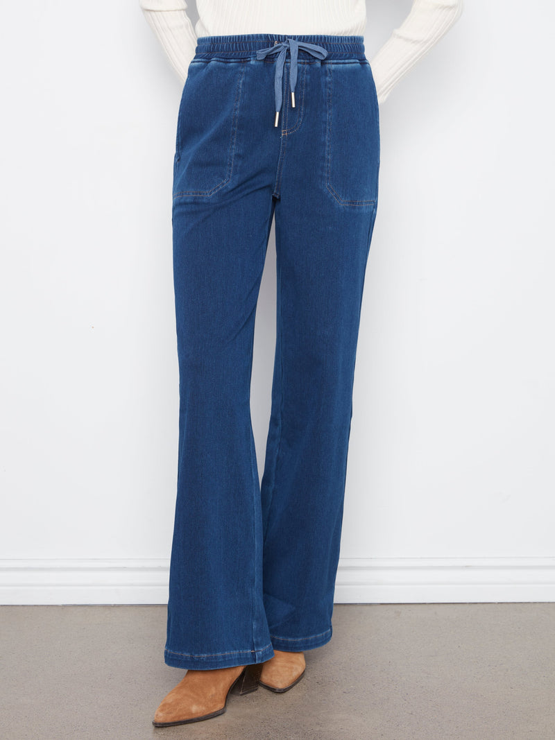 Charlie B • Knit Denim Wide Leg Jogger Pants - Indigo