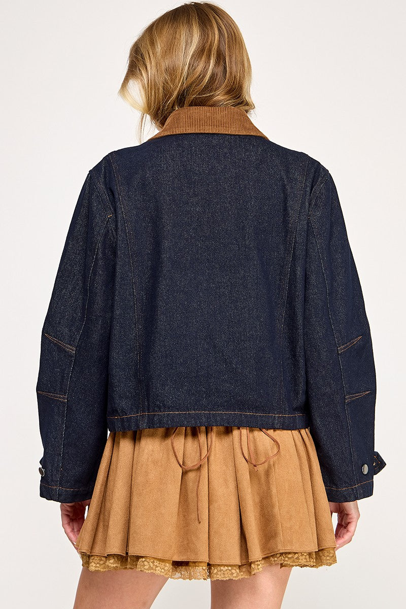 Corduroy Collar Denim Jacket