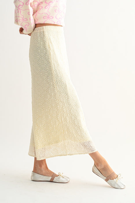 Floral Lace Midi Skirt - Cream