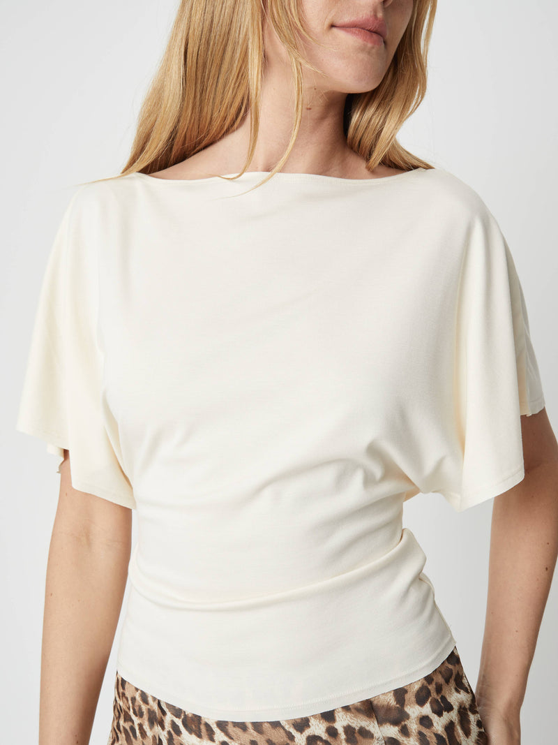 The Shianne Top | Tie Waist Wide Neck Knit Top - Cream