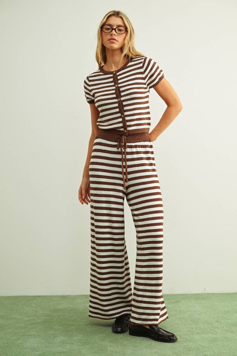 Striped Knit Pants - Brown & White