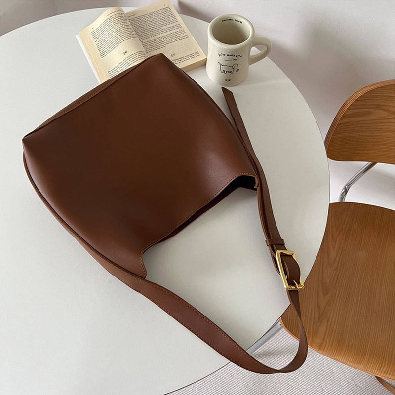 Dark Brown Simple Leisure Bucket Messenger Bag