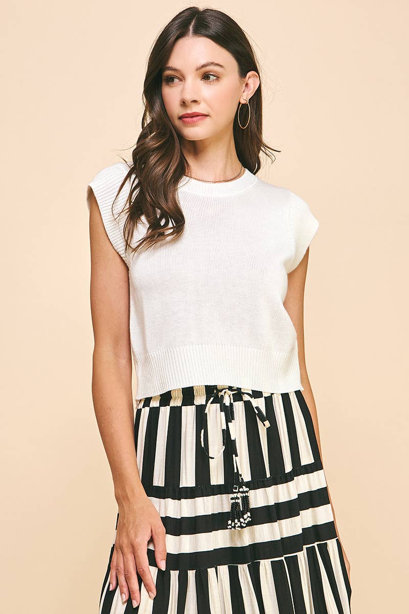 Cap Sleeve Knit Top - White