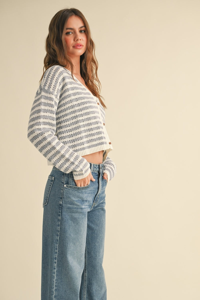 Striped Knit Sweater - Blue & White