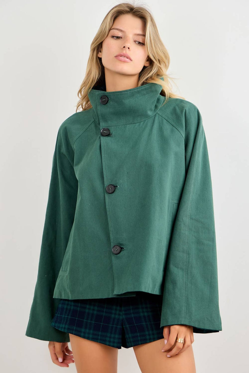 Reversible Crop Trench Coat - Hunter & Navy