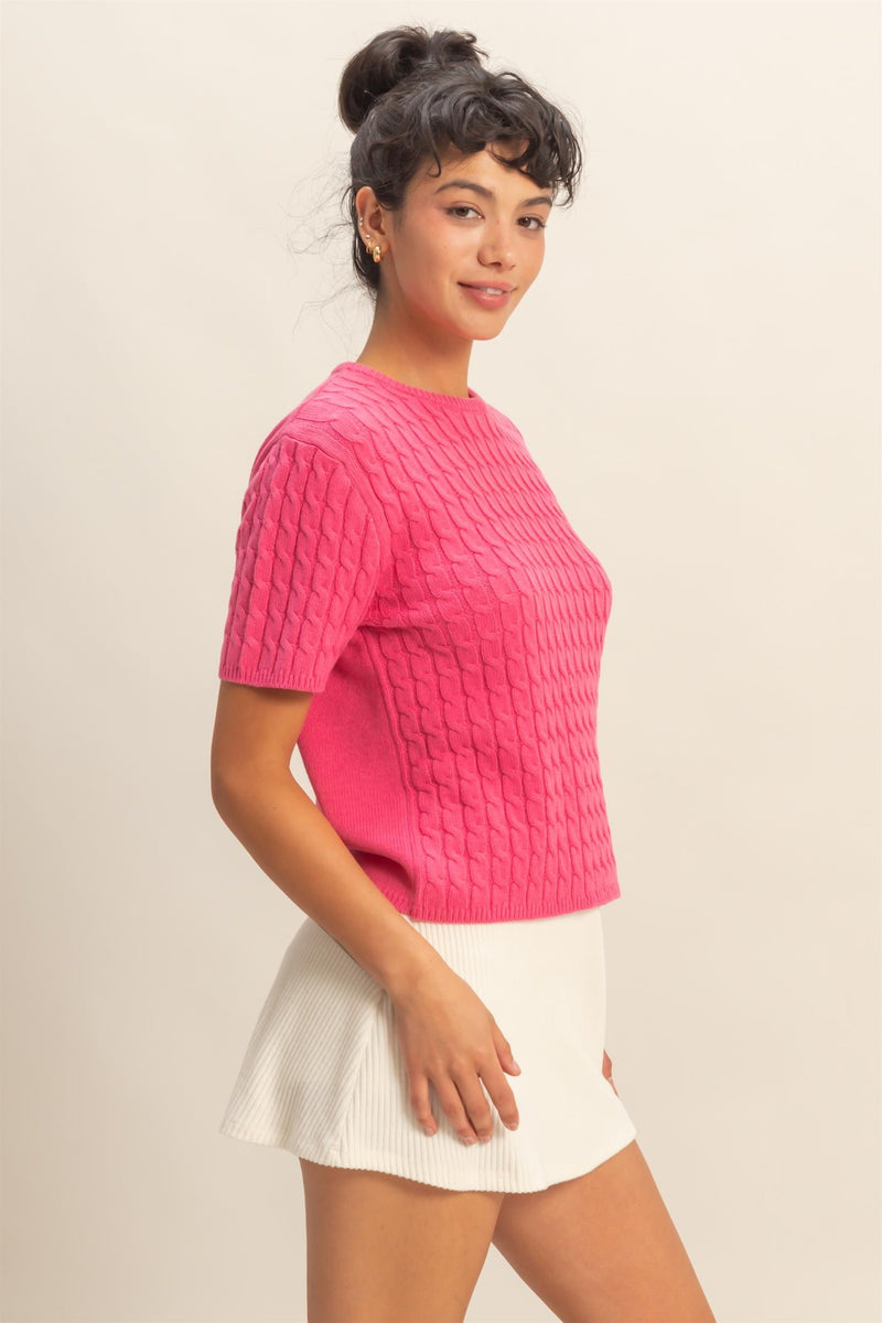 Cable Sweater - Taffy Pink