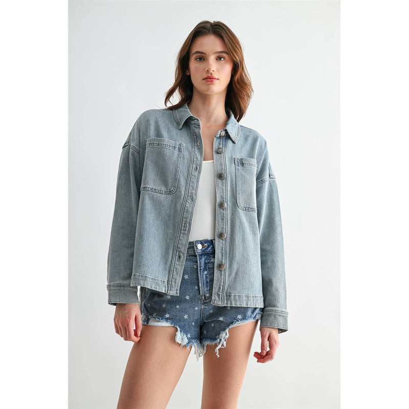 Washed Denim Shacket - Oxypetalum