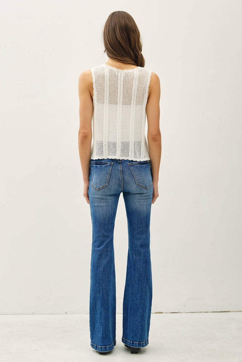 Crochet Knit Vest w/ Tie Fastenings - Off White