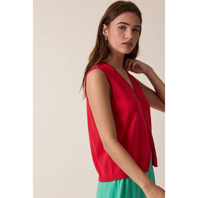 V-Neck Button Front Sweater Vest - Poppy