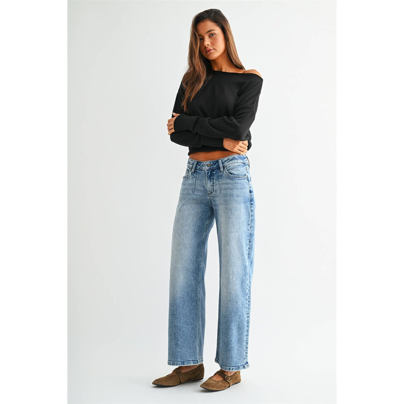 Mica Denim • Low Rise Wide Ankle Jeans - Bunting Indigo