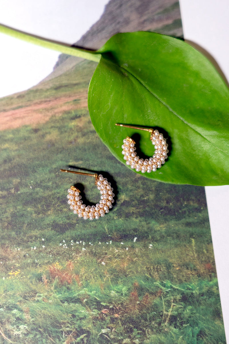 Peter + June • Mini Dot Pearl Hoop 18k Gold Plated