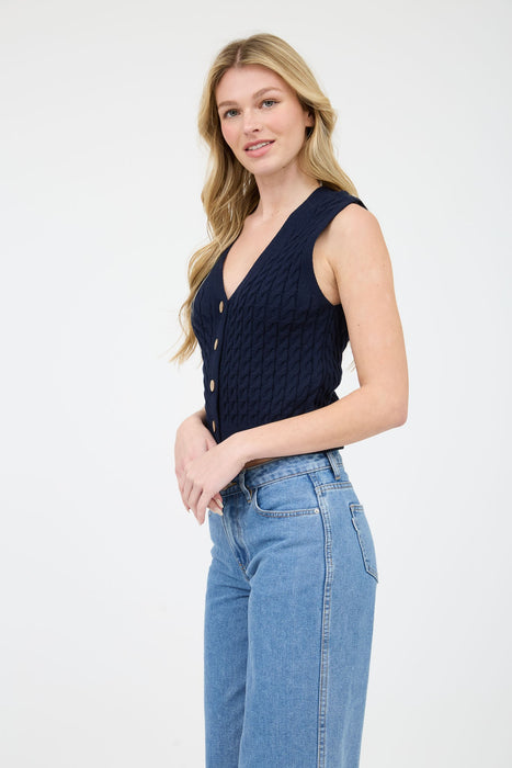 Cable Sweater Vest - Navy