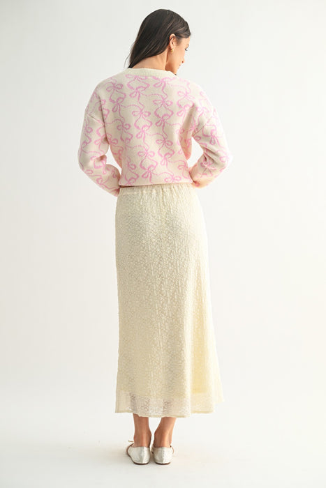 Floral Lace Midi Skirt - Cream
