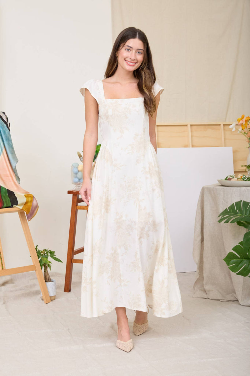 Bell Sleeve Midi Dress - Light Khaki