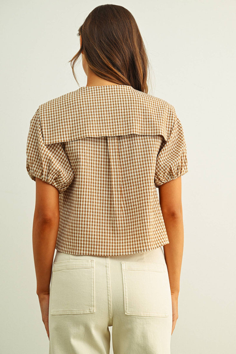 Gingham Short Sleeve Top - Mocha