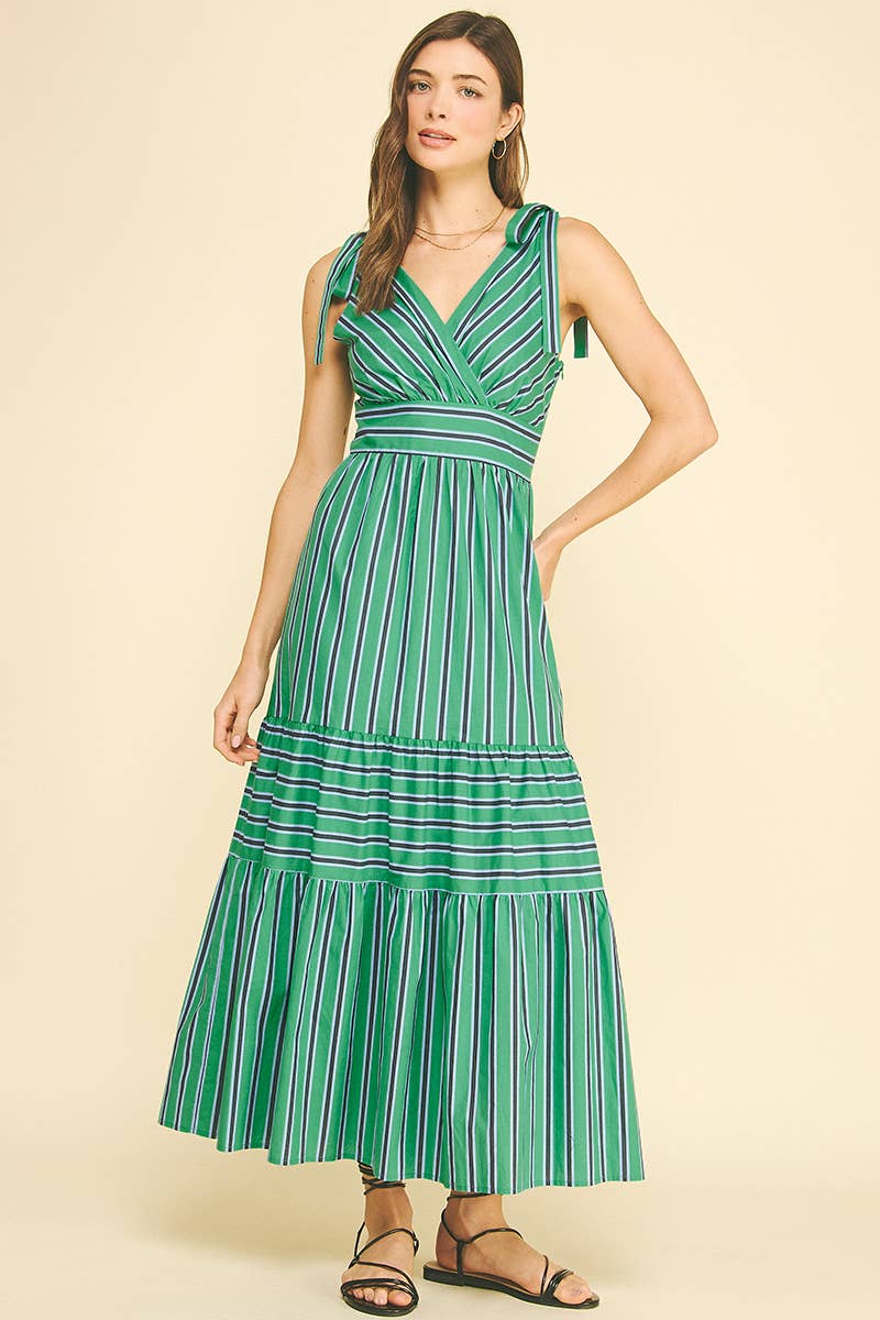 Stripe Tiered Maxi Dress - Green