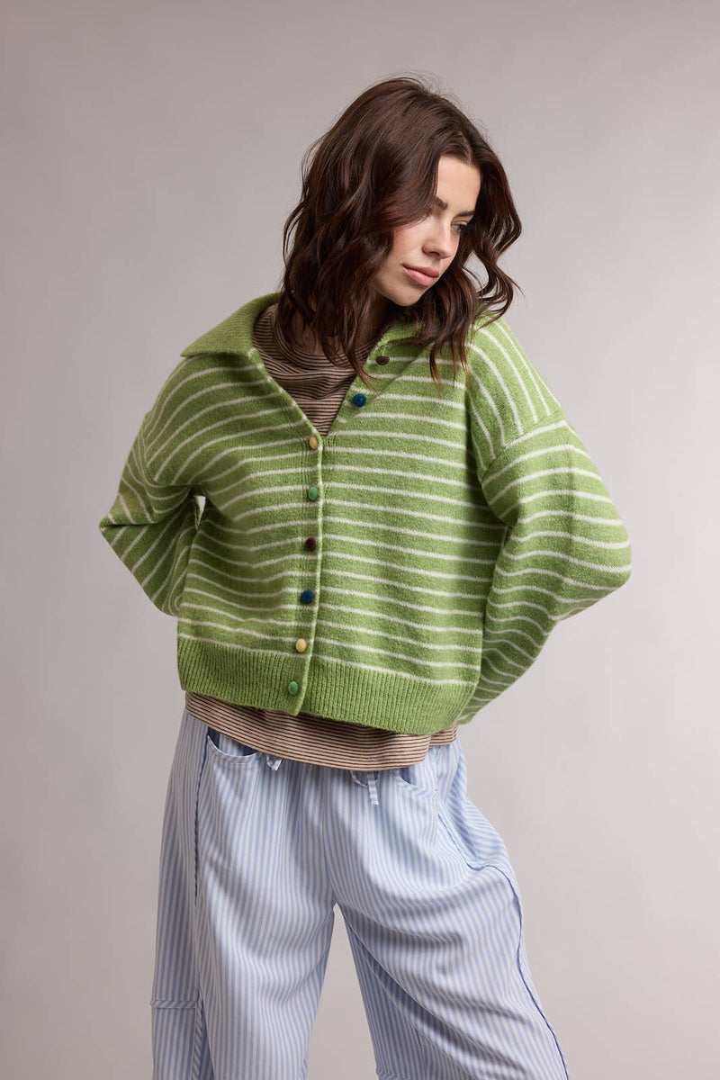 Striped Cardigan - Matcha & Cream
