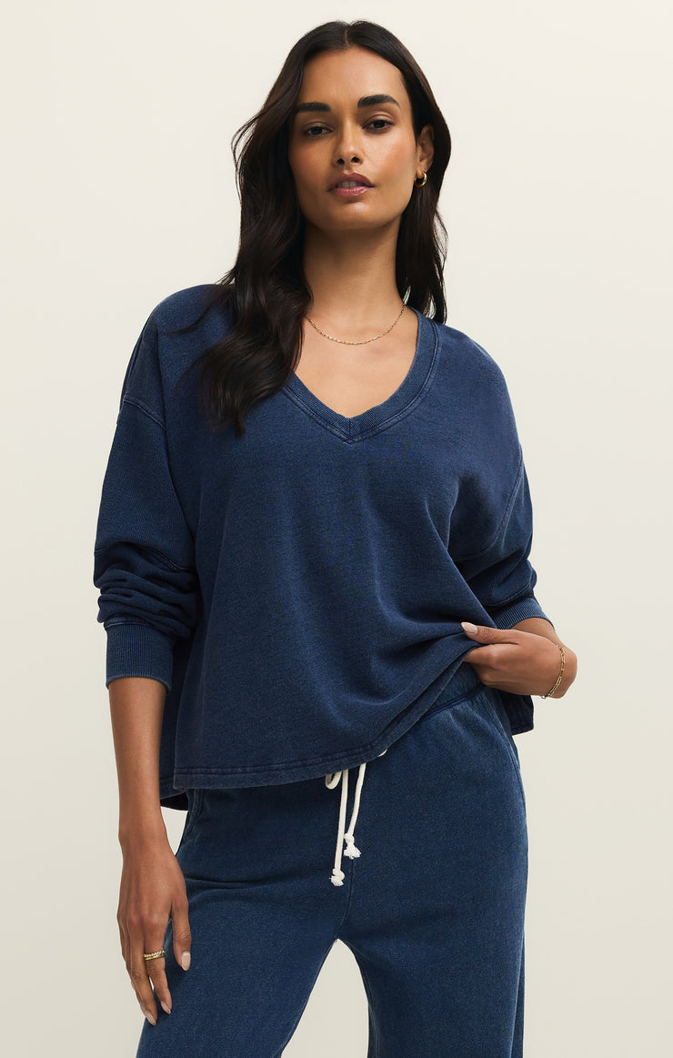 Delphine Knit Denim Sweatshirt - Indigo