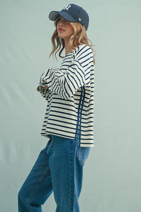 Striped Knit Top - Navy & Cream