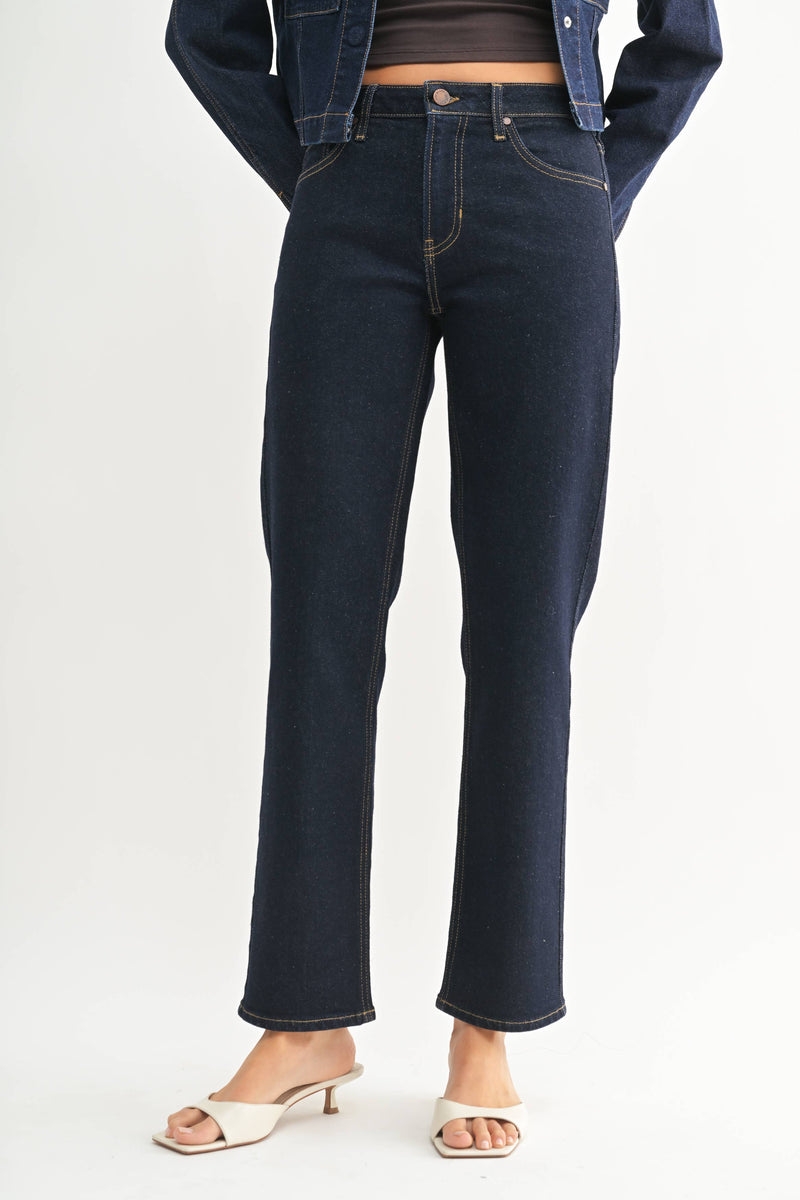 Just Black Denim • Clean Mid Rise Straight Jeans - Dark Denim