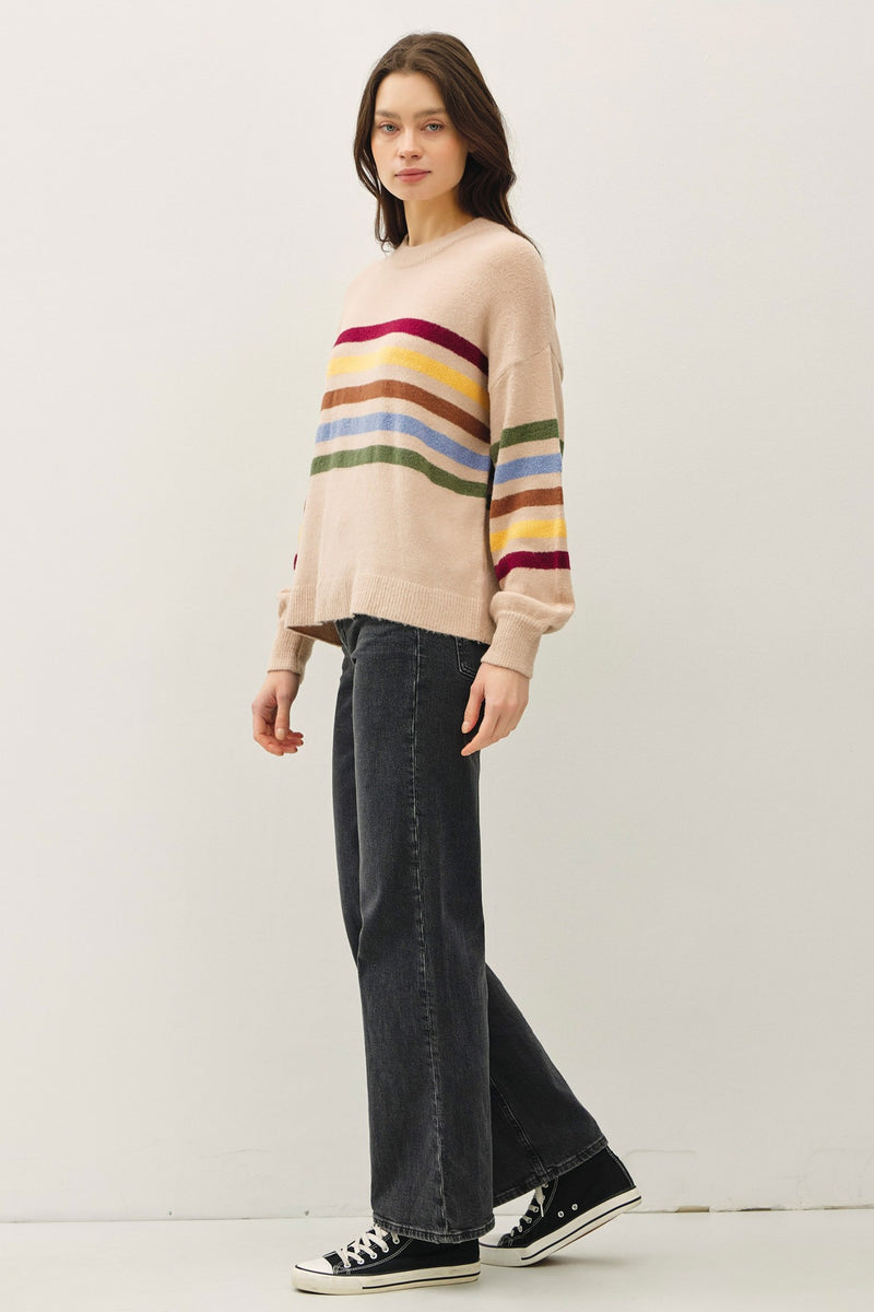 Rainbow Stripe Sweater - Beige