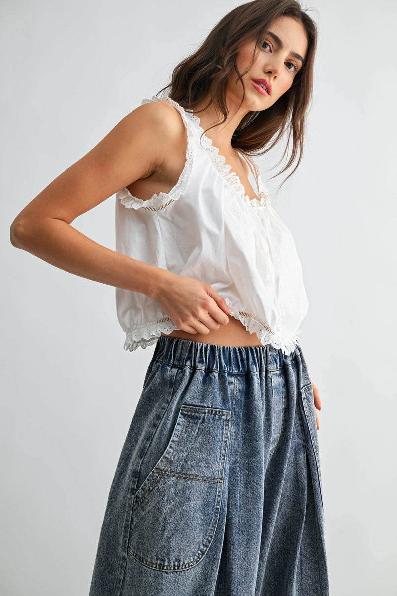 Broderie Anglaise Embroidered Cotton Top - White