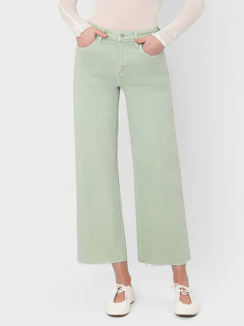 Vervet • High-Rise Crop Wide Leg Jeans - Mint