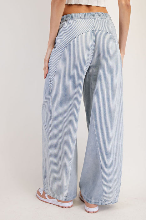 Washed Striped Pants - Denim