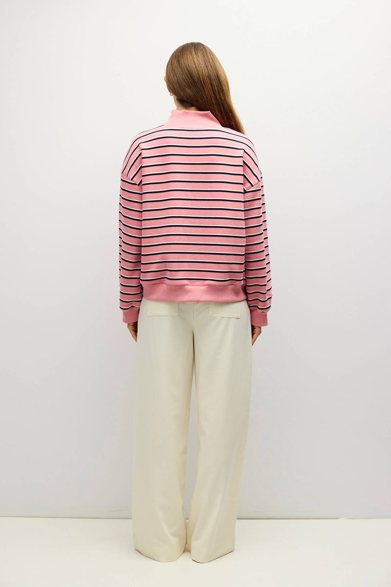 The Charlie Sweater | Mock Neck Striped Sweater - Pink & Navy & White