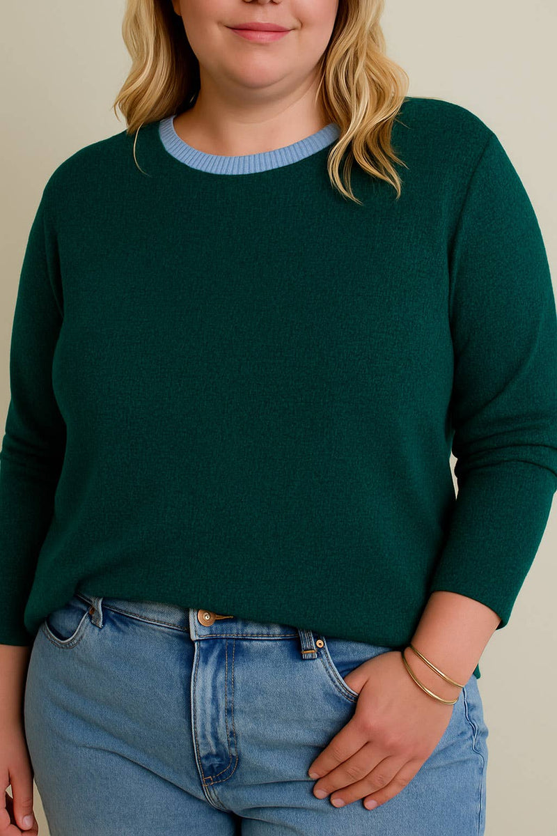 Contrast Detail Top - Green - Curvy