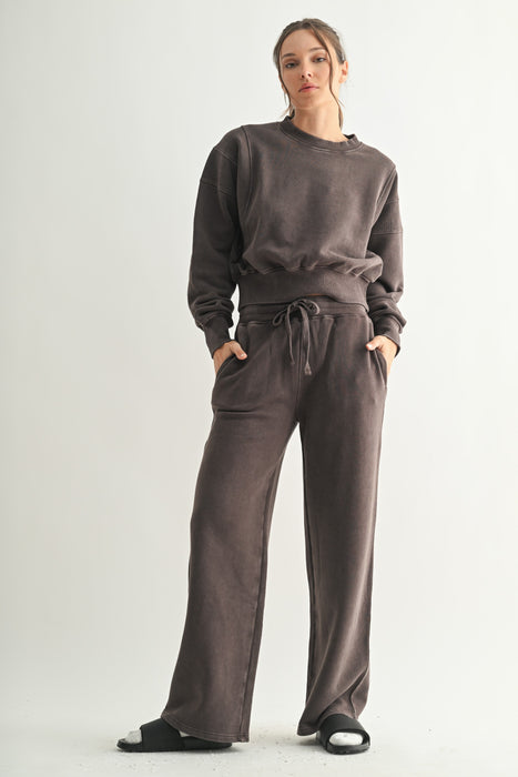 Mineral Wash Luxe Wide Leg Sweatpants - Espresso