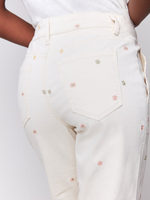 Embroidered Patch Pocket Pant - Natural