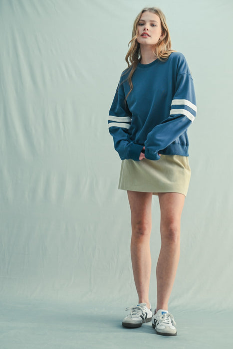 Varsity Striped Pullover - Navy