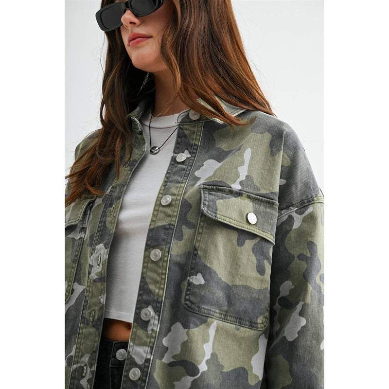 Mica Denim • Camouflage Shacket - Fuscous Gray
