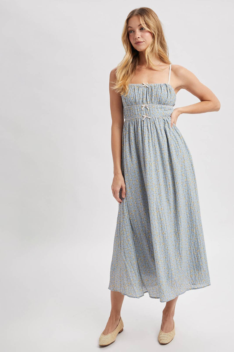 Floral Midi Dress - Blue & Stone
