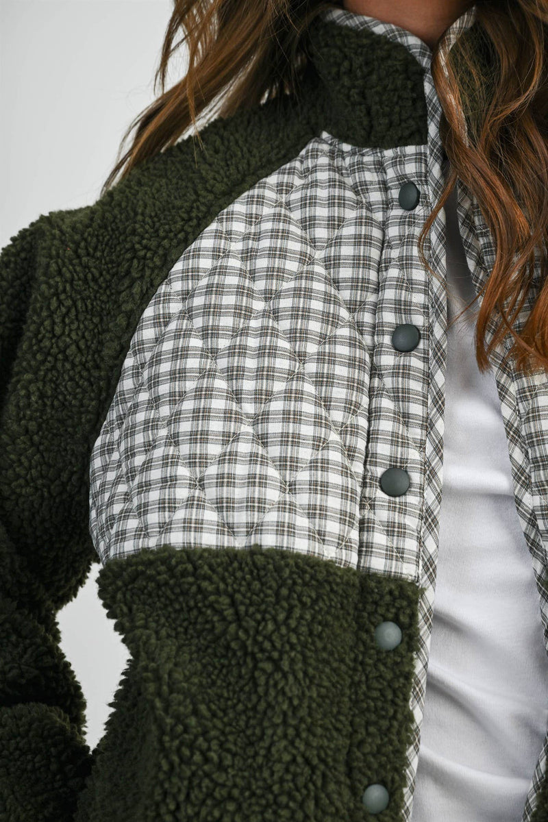 Quilted Sherpa Fleece - Olive Multi