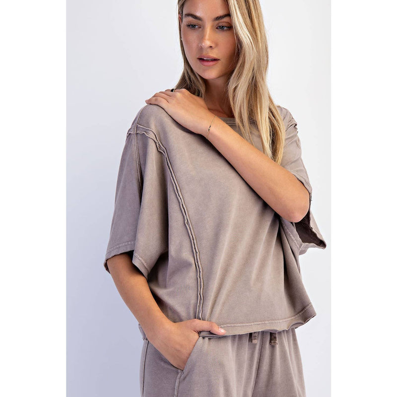Mineral Washed Oversized Tee - Mocha